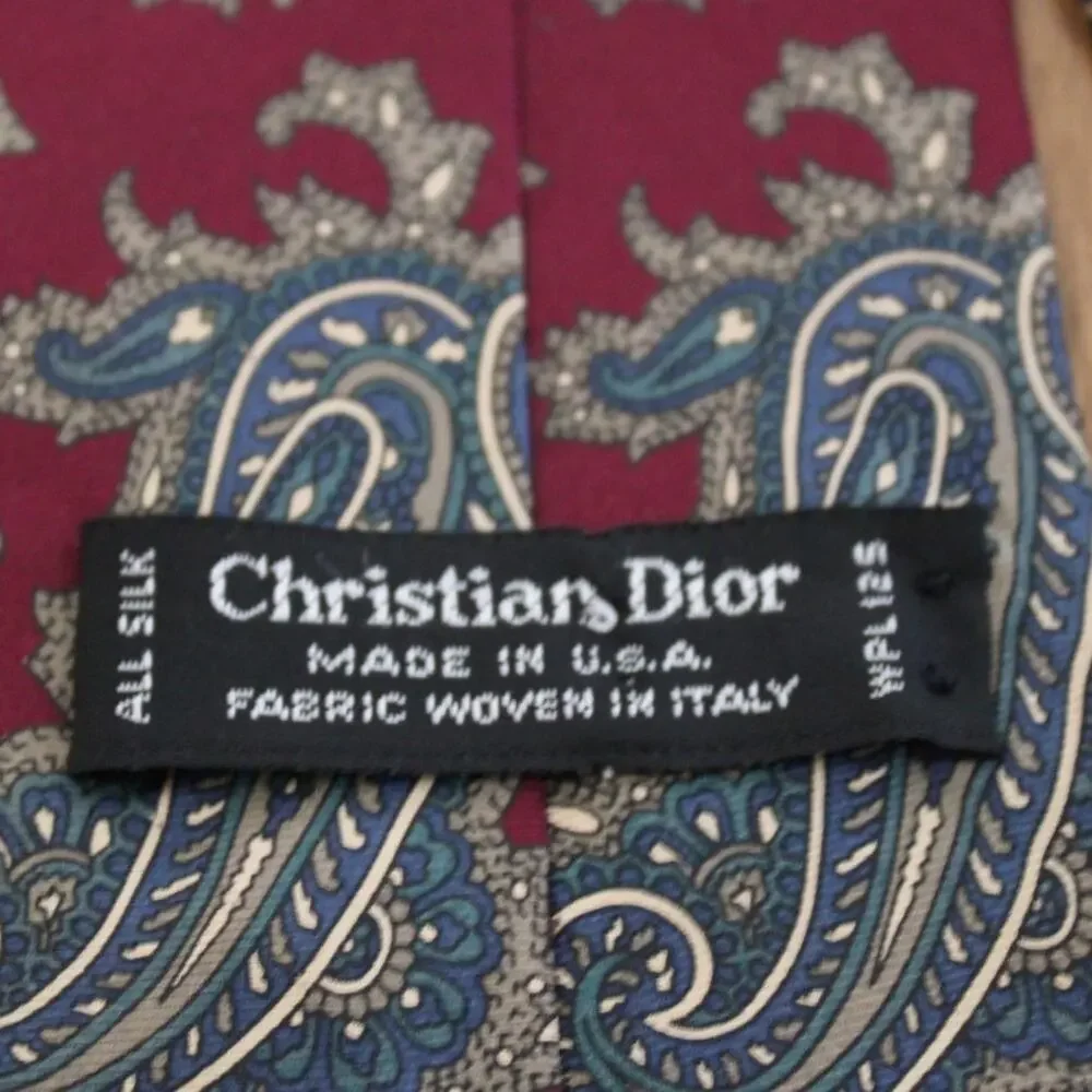 Men's Vintage Christian‎ Dior Red Paisley Print Neck Tie Silk
